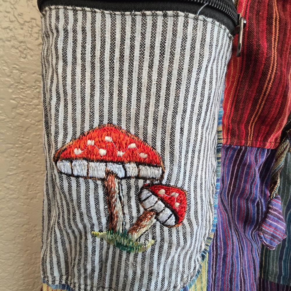 Boho Patchwork Celestial Rising International Pants M Mushroom Embroidery Cargo - Picture 4 of 16